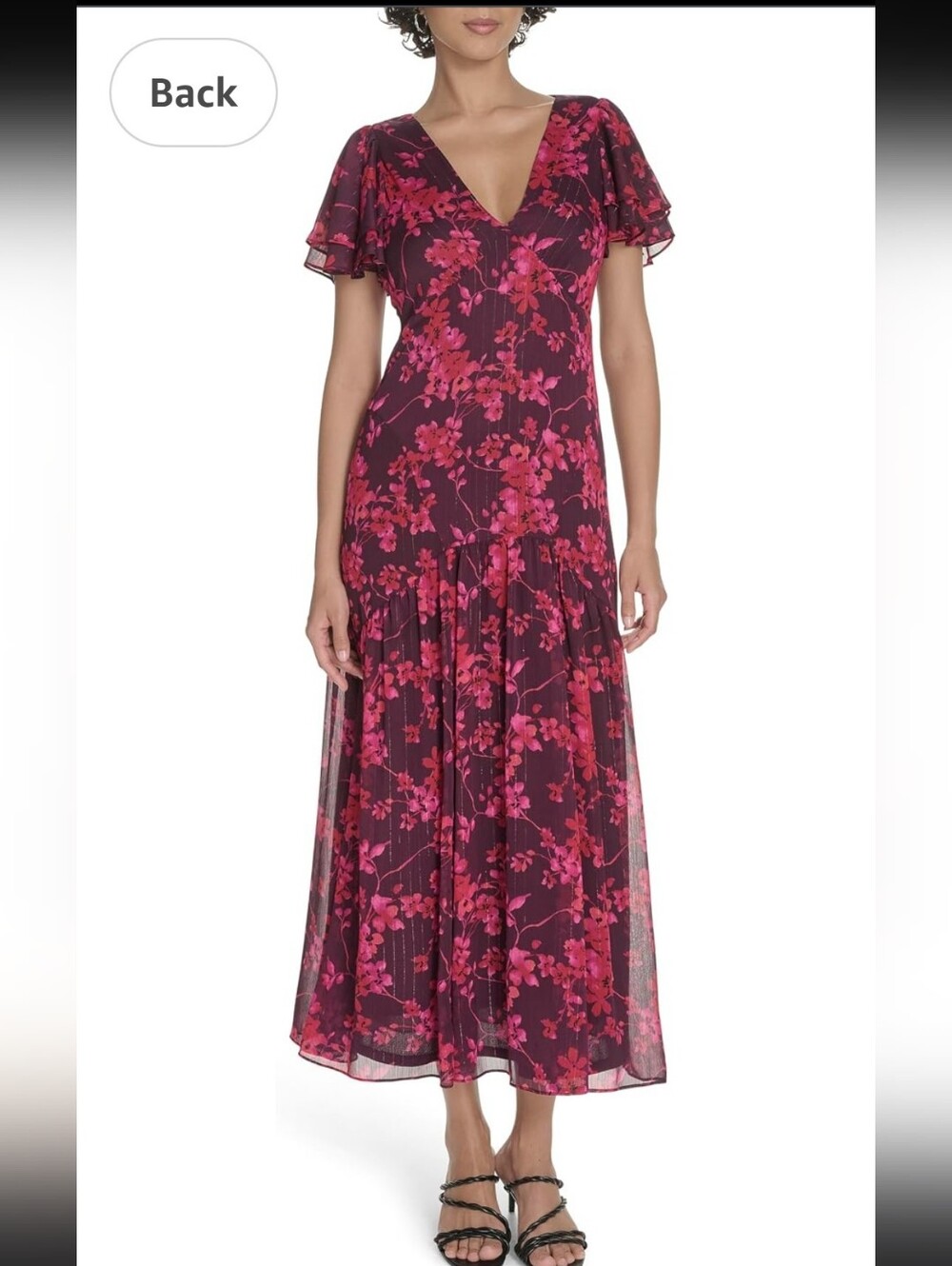 NWT Tommy Hilfiger Floral Flutter Sleeve Maxi Dress Burgundy Pink Size 6 $139